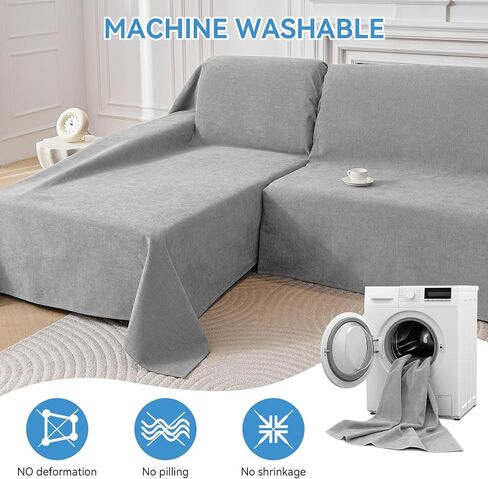 Deep Dream Sectional Couch Covers, 2 Pieces 100% Waterproof L Shaped Sofa Cover, Non Slip Couch Cover for Dogs Cats Washable, Pet Friendly Sofa Slipcovers Furniture Protector (X-Large, Light Grey) in Kuwait