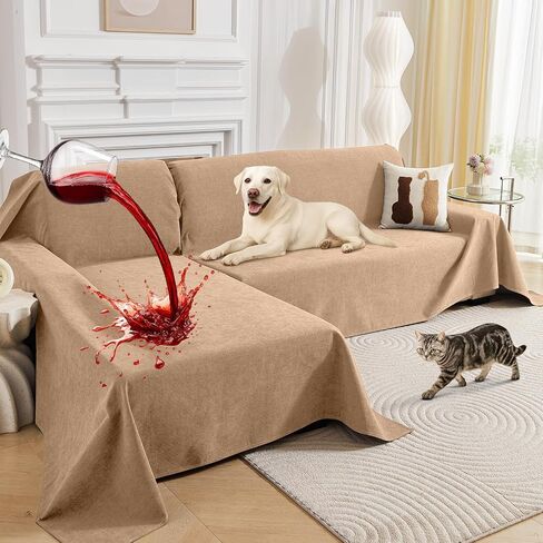 Deep Dream Sectional Couch Covers, 2 Pieces 100% Waterproof L Shaped Sofa Cover, Non Slip Couch Cover for Dogs Cats Washable, Pet Friendly Sofa Slipcovers Furniture Protector (X-Large, Light Grey) in Kuwait