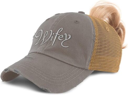 Custom Womens Ponytail Cap Wifey Married Cotton Marriage Distressed Trucker Caps in Saudi Arabia