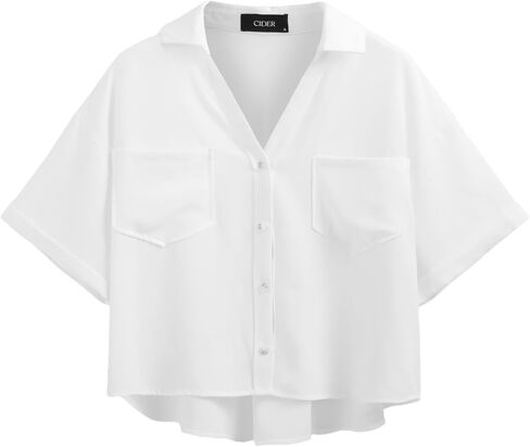CIDER Collar Pocket Short Sleeve Crop Blouse in Saudi Arabia