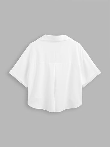 CIDER Collar Pocket Short Sleeve Crop Blouse in Saudi Arabia