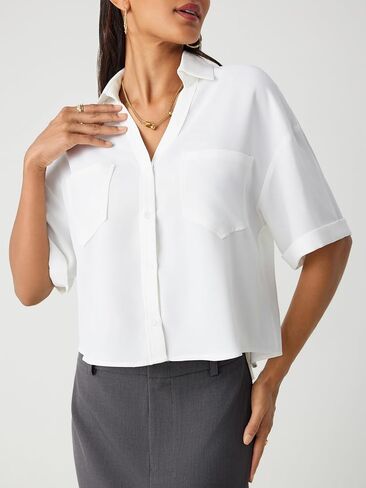 CIDER Collar Pocket Short Sleeve Crop Blouse in Saudi Arabia