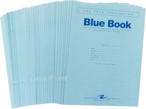 Roaring Spring Exam Blue Books, Case of 300, 11" x 8.5", 12 Sheets/24 Pages, Wide Ruled with Margin, Proudly Made in the USA! in Kuwait