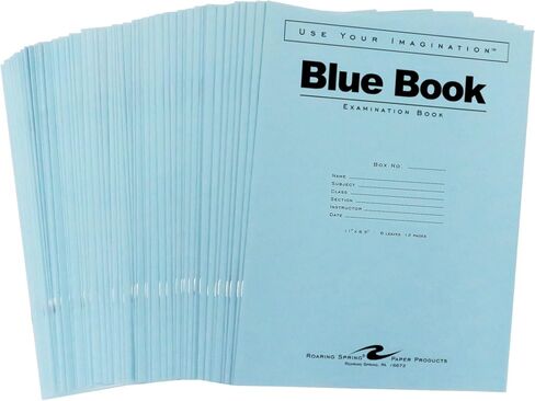 Roaring Spring Exam Blue Books, Case of 300, 11" x 8.5", 12 Sheets/24 Pages, Wide Ruled with Margin, Proudly Made in the USA! in Kuwait