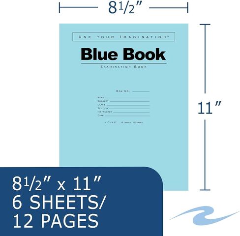 Roaring Spring Exam Blue Books, Case of 300, 11" x 8.5", 12 Sheets/24 Pages, Wide Ruled with Margin, Proudly Made in the USA! in Kuwait