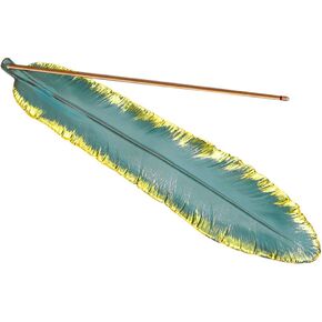 Incense Stick Holder Burner Ceramic Green Feather, Incense Burner Ash Catcher 9 Inch Handmade Incense Tray Meditation, Yoga, Home/Office Decor, Spa Relaxation (Green) in Kuwait