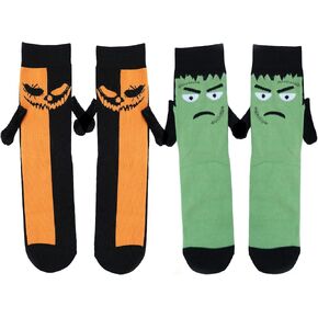 2 Pairs Halloween Holding Hands Socks Bat Ghost Spooky Couple Socks for Men Women Novelty Funny Sock for Halloween Adult Gifts (A) in Saudi Arabia
