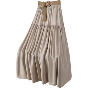 تنورة Verdusa النسائية بوهو ذات طبقات مكشكشة، تنورة ماكسي مرنة عالية الخصر على شكل حرف A مع حزام مجدول in Kuwait