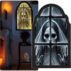 2025 Halloween Decorations Indoor - 15" x 9" Ghost Hologram Mirror with Clown, Spooky Wall Mirror - Decoration for Home Bedroom Party Room in Saudi Arabia