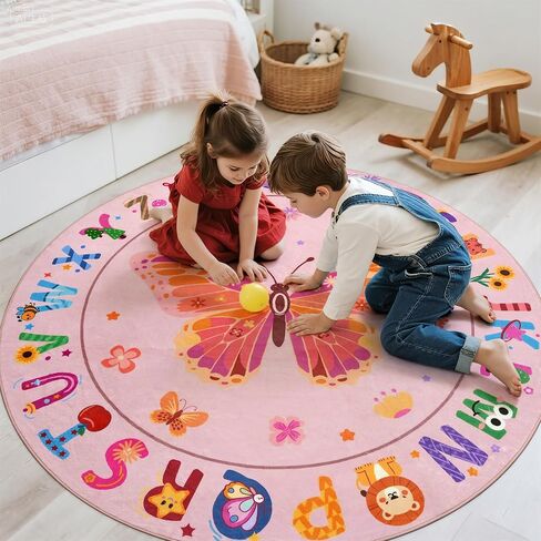 سجادة ABC Kids دائرية الشكل بطول 4 أقدام، سجادة حضانة ناعمة قابلة للغسل، سجادة تعليمية غير قابلة للانزلاق مع تصميم رائد فضاء للفصول الدراسية وغرفة اللعب وديكور غرفة الأطفال باللون الأزرق in Kuwait