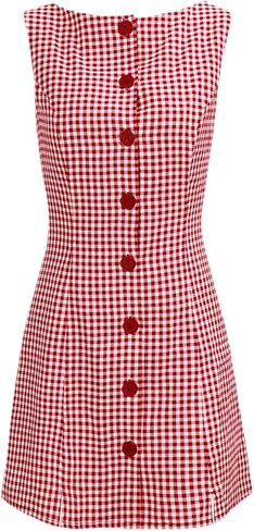 Women Summer Mini Plaid Tank Dress Sleeveless Round Neck Button Up Bodycon Cocktail Party Dress in Saudi Arabia