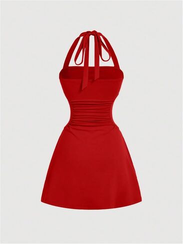 SOLY HUX Women's Summer Halter Mini Dress Backless Sleeveless Ruched A Line Graduation Dresses Sundress Back to School in Saudi Arabia