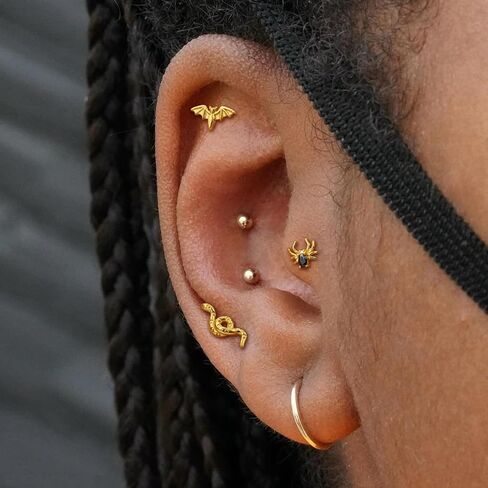 3Pcs Threadless Cartilage Earrings for Women 16G 18G Flat Back Stud 316L Stainless Steel Bat Spider Snake Halloween Helix Tragus Rook Piercing Jewelry in Saudi Arabia