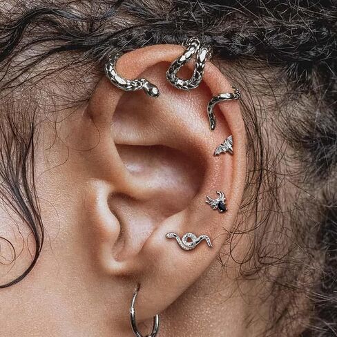 3Pcs Threadless Cartilage Earrings for Women 16G 18G Flat Back Stud 316L Stainless Steel Bat Spider Snake Halloween Helix Tragus Rook Piercing Jewelry in Saudi Arabia