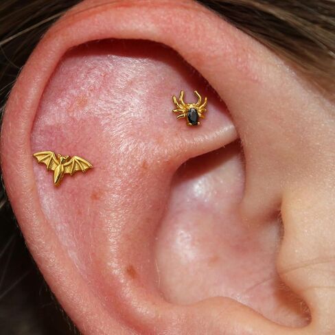 3Pcs Threadless Cartilage Earrings for Women 16G 18G Flat Back Stud 316L Stainless Steel Bat Spider Snake Halloween Helix Tragus Rook Piercing Jewelry in Saudi Arabia