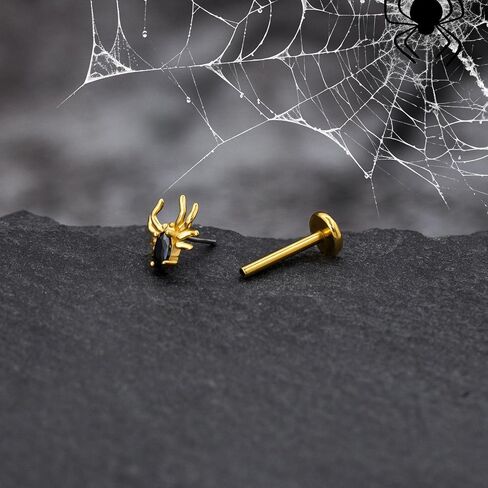 3Pcs Threadless Cartilage Earrings for Women 16G 18G Flat Back Stud 316L Stainless Steel Bat Spider Snake Halloween Helix Tragus Rook Piercing Jewelry in Saudi Arabia