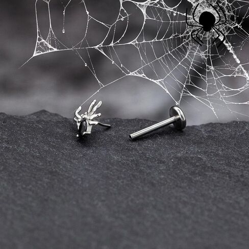 3Pcs Threadless Cartilage Earrings for Women 16G 18G Flat Back Stud 316L Stainless Steel Bat Spider Snake Halloween Helix Tragus Rook Piercing Jewelry in Saudi Arabia