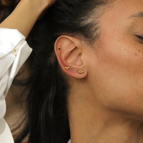 3Pcs Threadless Cartilage Earrings for Women 16G 18G Flat Back Stud 316L Stainless Steel Bat Spider Snake Halloween Helix Tragus Rook Piercing Jewelry in Saudi Arabia
