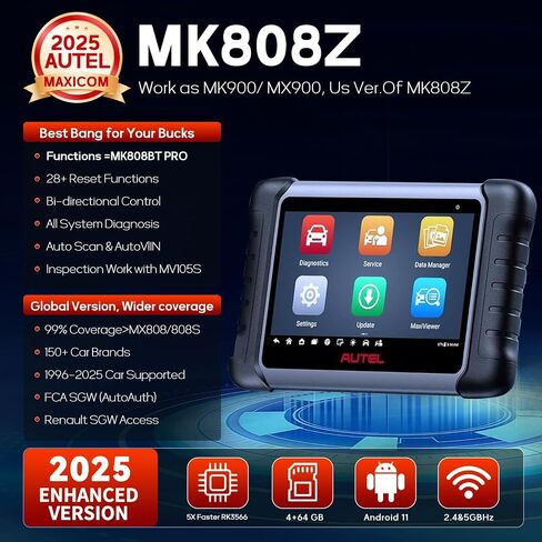 ماسح ضوئي Autel MaxiCOM MK808Z، أداة مسح ثنائية الاتجاه لعام 2025 مثل MK808BT Pro MX808S MX808S، اختبار نشط، وظيفة تشخيص النظام OE مثل MaxiCheck MX900، 28+ خدمة، ترميز الحاقن، FCA Autoauth in Saudi Arabia