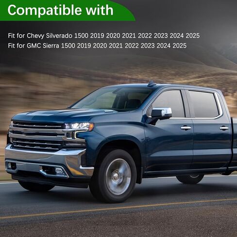 2Pcs Chrome Mirror Cap Cover Trim LH & RH Side Fit for 2019-2025 Chevy Silverado 1500 for GMC Sierra 1500, Side Door Exterior Rearview Mirror Cap Trim (Sliver) in Kuwait