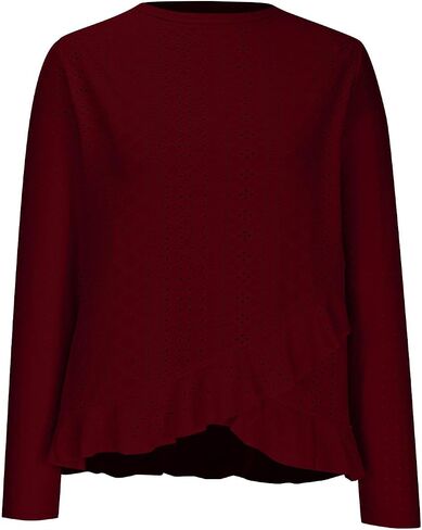 Long Sleeve Eyelet Tops for Women 2025 Ruffle Hem Tunic Shirts Business Casual Work Blouse Spring Fashion Clothes in Saudi Arabia
