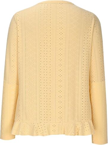 Long Sleeve Eyelet Tops for Women 2025 Ruffle Hem Tunic Shirts Business Casual Work Blouse Spring Fashion Clothes in Saudi Arabia