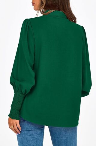 PRETTYGARDEN Women’s Spring Long Sleeve Tops Dressy Casual Button Down Smocked Cuffed Office Business Work Blouses Shirts in Saudi Arabia