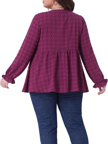 Agnes Orinda Plus Size Tops for Women Babydoll Round Neck Long Sleeve Tiered Swiss Dots Blouses in Saudi Arabia