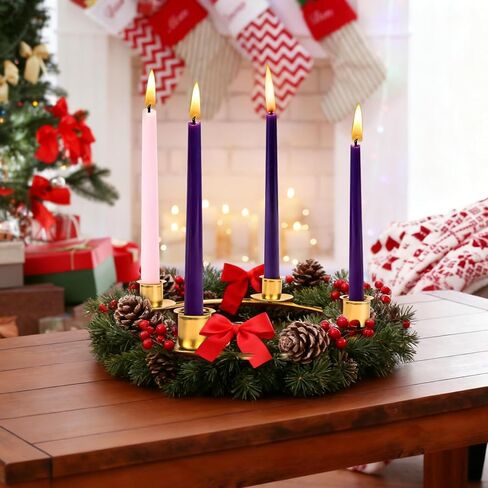 Advent Wreath Candle Holder, Christmas Candle Rings for Tapered Advent Candles, Advent Wreath 5 Candle Holder for Christmas Advent Festival Home Party Church Decor, Gold in Saudi Arabia
