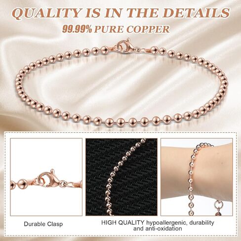 Quelay Womans Copper Bracelet Christmas Jewelry Gift 15 Inches Lightweight Adjustable Solid Copper Link Pure Bracelets for Women Valentine Jewelry Gift in Saudi Arabia