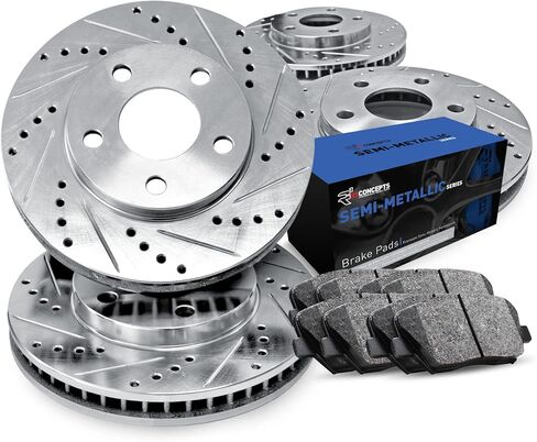R1 Concepts Front and Rear Brake Kit For 2005-2021 Chrysler 300, 2009-2020 Dodge Challenger, 2006-2020 Dodge Charger| Drilled Slotted Brake Rotors| Semi-Metallic Brake Pads and Rotors Kit in Saudi Arabia