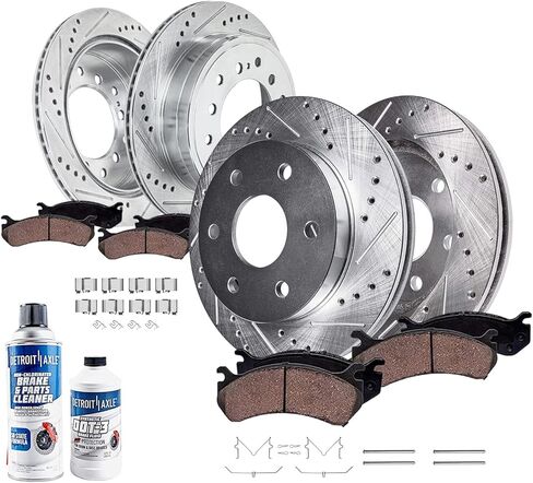 محور ديترويت - طقم فرامل 10 قطع لسيارة Toyota 4Runner 2003-2009، 2007-2009 FJ Cruiser استبدال دوارات الفرامل المحفورة والمشقوقة وسادات الفرامل السيراميكية: دوار أمامي 12.56 بوصة ودوار خلفي 12.28 بوصة in Saudi Arabia
