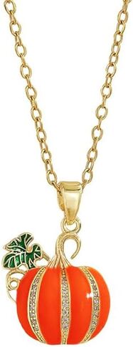 Dtja Rhinestone Pumpkin Pendant Necklace for Women Gold-Tone Fashion Enamel Halloween Thanksgiving Green Leaf Charms Link Chain Adjustable Cute Fall Holiday Festival Jewelry Gift Souvenir 18" in Saudi Arabia