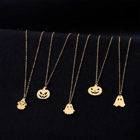 coadipress Halloween Ghost Pendant Necklace for Women Men Fashion Lovely Gold Silver Tiny Ghost Pendant Necklace Halloween Holiday Cosplay Party Costume Charm Jewelry in Saudi Arabia