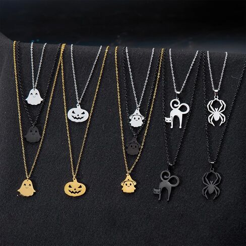 coadipress Halloween Ghost Pendant Necklace for Women Men Fashion Lovely Gold Silver Tiny Ghost Pendant Necklace Halloween Holiday Cosplay Party Costume Charm Jewelry in Saudi Arabia