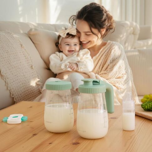 Momcozy Glass Breast Milk Pitcher Lid, Leak Proof with Thickened Silicone Seal, Easy-Open Design with Pressure Release Valve, Dishwasher Safe and Food Grade Caps-1 Pack, Green in Saudi Arabia