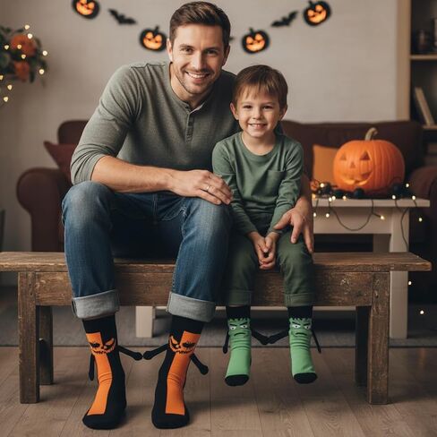 2 Pairs Halloween Holding Hands Socks Bat Ghost Spooky Couple Socks for Men Women Novelty Funny Sock for Halloween Adult Gifts (A) in Saudi Arabia
