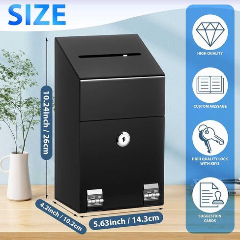 Acrylic Donation Box 10.2" x 5.6" x 4" Suggestion Box with Lock and Slot Wall Mount Safe Key Drop Ballot Box Clear Fundraising Box for Home Office Vote in Saudi Arabia