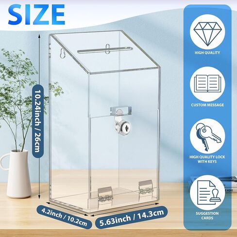 Acrylic Donation Box 10.2" x 5.6" x 4" Suggestion Box with Lock and Slot Wall Mount Safe Key Drop Ballot Box Clear Fundraising Box for Home Office Vote in Saudi Arabia
