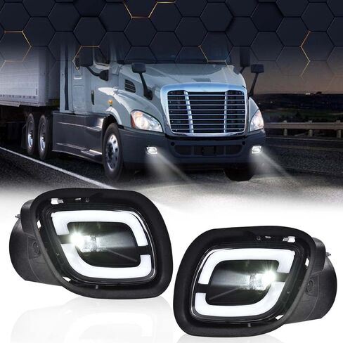 PIT66 LED أضواء الضباب زوج أبيض متوافق مع Freightliner Cascadia 2008-2017 LH + RH الجانب واضح عدسة الكروم الإسكان in Kuwait