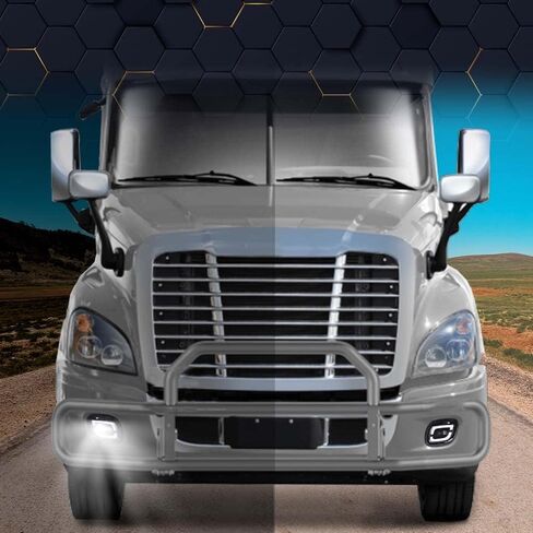 PIT66 LED أضواء الضباب زوج أبيض متوافق مع Freightliner Cascadia 2008-2017 LH + RH الجانب واضح عدسة الكروم الإسكان in Kuwait
