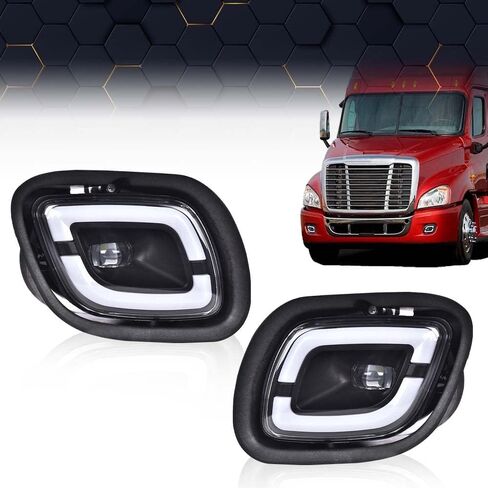PIT66 LED أضواء الضباب زوج أبيض متوافق مع Freightliner Cascadia 2008-2017 LH + RH الجانب واضح عدسة الكروم الإسكان in Kuwait