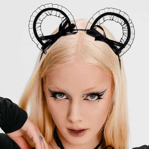 CAKURE Lace Cat Ears Headband Black Sexy Hair Bands Halloween Headwear Hair Accessories for Women in Kuwait