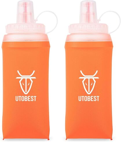 قارورة ناعمة من UTOBEST، 2 عبوة من زجاجات الجري الناعمة سعة 550 مل، قارورة تشغيل قابلة للطي من مادة TPU، قارورة محمولة قابلة للطي محمولة للسفر والسفر والمشي لمسافات طويلة وركوب الدراجات في المدينة والمشي باللون البرتقالي in Kuwait