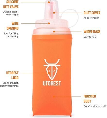 قارورة ناعمة من UTOBEST، 2 عبوة من زجاجات الجري الناعمة سعة 550 مل، قارورة تشغيل قابلة للطي من مادة TPU، قارورة محمولة قابلة للطي محمولة للسفر والسفر والمشي لمسافات طويلة وركوب الدراجات في المدينة والمشي باللون البرتقالي in Kuwait