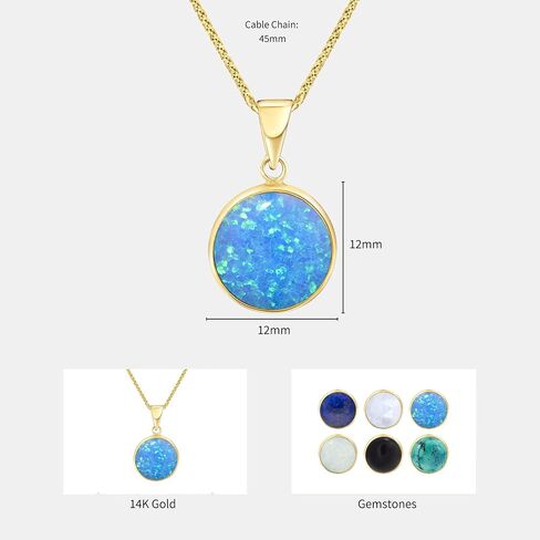 14K Gold Gemstone Necklace for Women - Solid Gold Necklaces - Gold Pendant Necklace - Solid Gold Statement Necklace for Women - Gemstone Jewelry for Women - Gold Wedding Jewelry - Gemstone Pendant in Kuwait