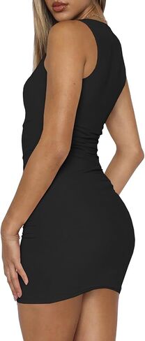 Women's Sexy Bodycon Ruched Sleeveless Cut Out Club Party Short Mini Dresses in Kuwait