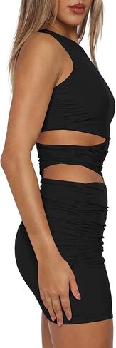 Women's Sexy Bodycon Ruched Sleeveless Cut Out Club Party Short Mini Dresses in Kuwait