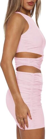 Women's Sexy Bodycon Ruched Sleeveless Cut Out Club Party Short Mini Dresses in Kuwait