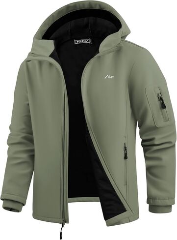 WULFUL Men's Lightweight Softshell Jacket Warm Fleece Lined Windbreaker Waterproof Soft Shell for Outdoor Hiking in Saudi Arabia